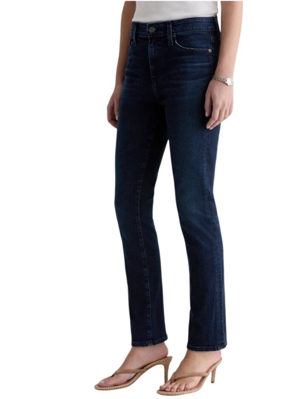 AG Adriano Goldschmied Mari High Rise Slim Straight Jeans Sz 31 Dark Wash Indigo - Picture 16 of 16